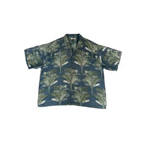 tommy bahama 100% silk hawaiian button down shirt men’s XXL blue green palm leaf